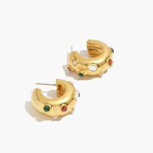 Madewell Stone Inlaid Chunky Small Hoop Earrings
